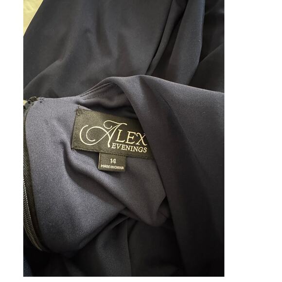 NEW ALEX EVENINGS Navy Cowl Neck Beaded Waist Evening Gown Size 14 - Picture 7 of 8